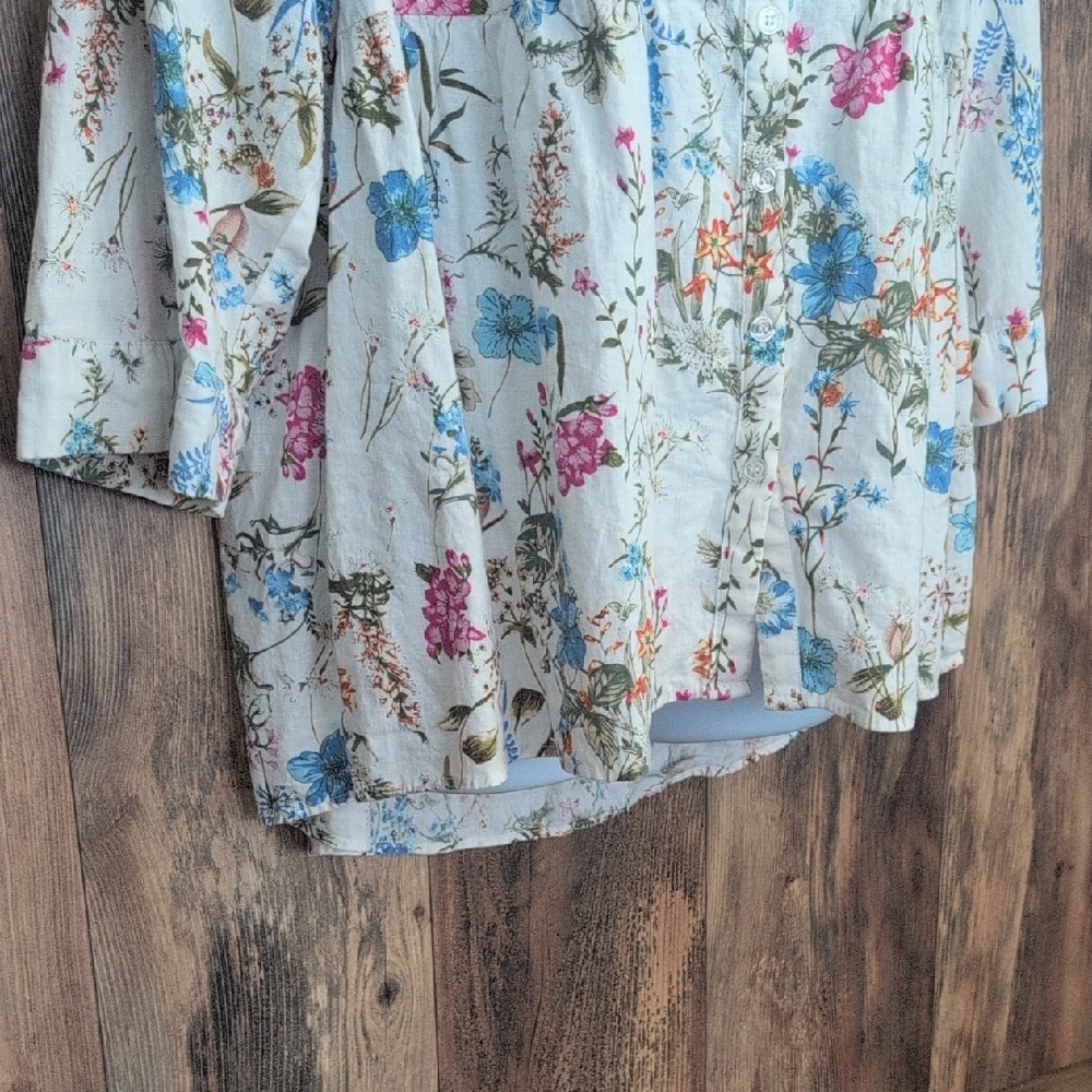 Floral Button-Down Blouse with 3/4 Sleeves 2X         -814U - Picture 3 of 6